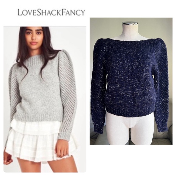 LOVESHACKFANCY Rosie Pullover Sz S Baby Alpaca  Chunky Knit Sweater Puff Sleeves - Picture 1 of 17